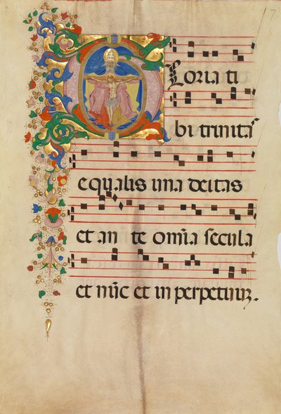 Manuscript Leaf with the Trinity in an Initial G, from an Antiphonary by Master of the Riccardiana Lactantius