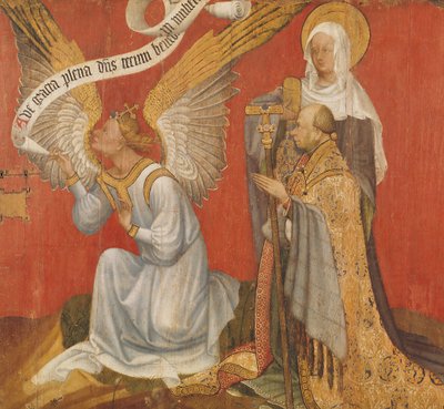 Panel from a diptych depicting the Angel of the Annunciation, the Donor and a Female Saint, possibly St. Mary Magdalene by Master of the Rohan Hours
