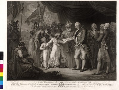 The sons of Sultan Tipu hand over to Lord Cornwallis as hostages by Mather Brown