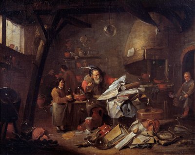 Interior of a laboratory of alchemist by Matheus van Helmont