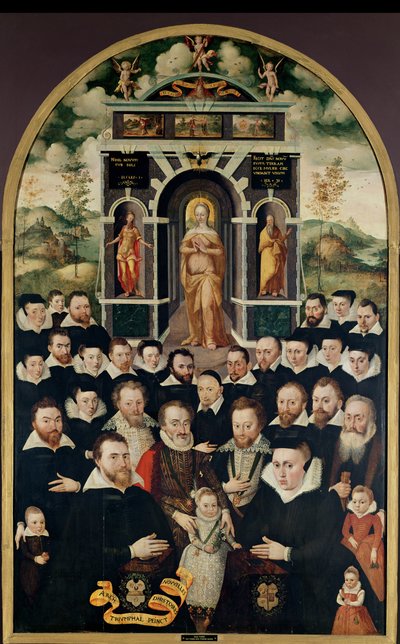 Allegorical Panel Depicting the Virgin, Henri IV and Courtiers, Donors, His Wife and Members of Their Family by Mathieu Prieur