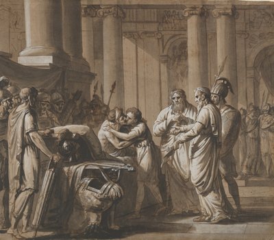 Scene from Roman History, depicting a Youth receiving Armor from a Dying by Mathieu Van Brée