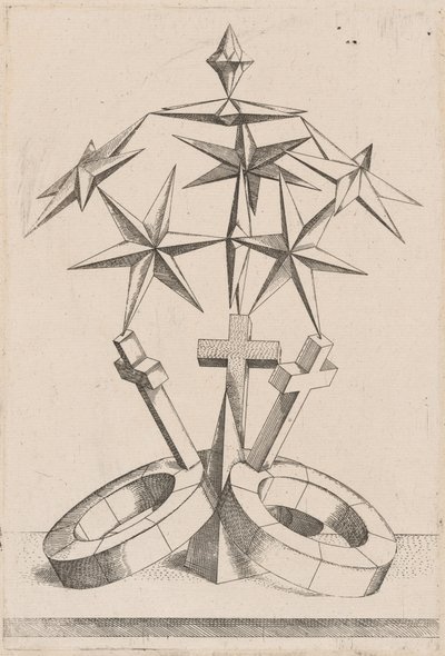 A Perspective of Seven Stars Balanced on Three Crosses by Mathis Zündt, after Hans Lencker