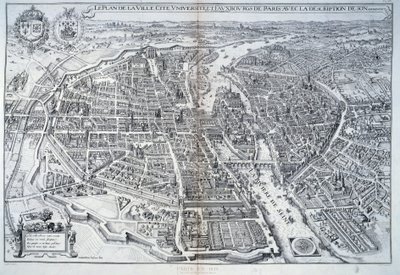 Plan of Paris in 1615. Engraving by Mathieu Merian by Mattaus the Younger Merian