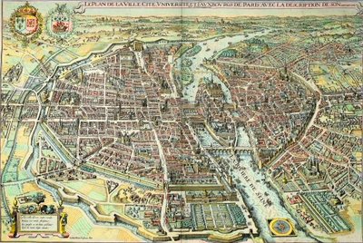 Plan of Paris in 1615. Engraving by Mathieu Merian by Mattaus the Younger Merian