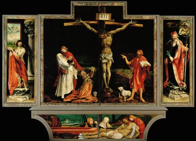 Crucifixion, Saints and Entombment by Matthias Gruenewald