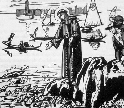 St Francis of Assisi Preaching to Fishes in Rimini, Engraved by Jacques Beltrand After Drawing by Maurice Denis by Maurice (after) Denis