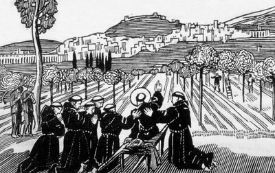 Death of St Francis of Assisi Blessing the Town of Assisi (engraved by Jacques Beltrand after drawing by Maurice Denis) by Maurice (after) Denis