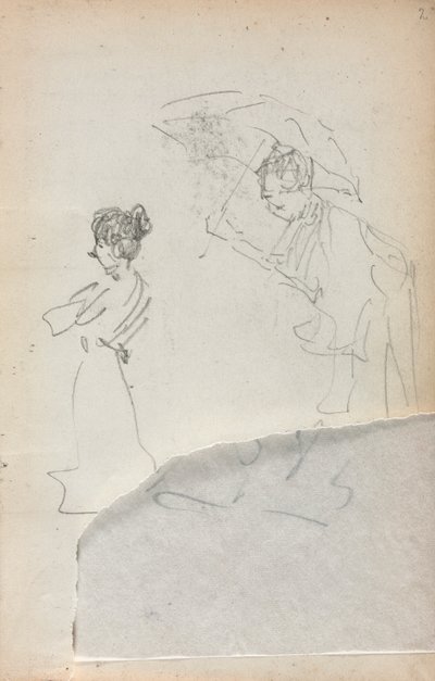 Italian Sketchbook: Standing Woman in Profile & Man with an Umbrella Page 2 by Maurice Brazil Prendergast