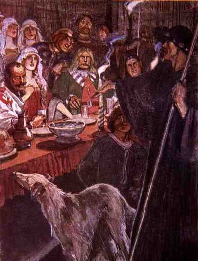 Second to None Said the Pilgrim Who Stood Near Enough to Hear, Illustration from Ivanhoe for Boys and Girls, Retold by Alice Jackson, pub. 1924 by Maurice Greiffenhagen