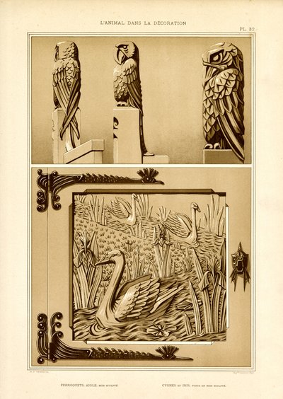 Decorative Arts Designs with Parrot, Eagle and Swan Motifs by Maurice Pillard Verneuil