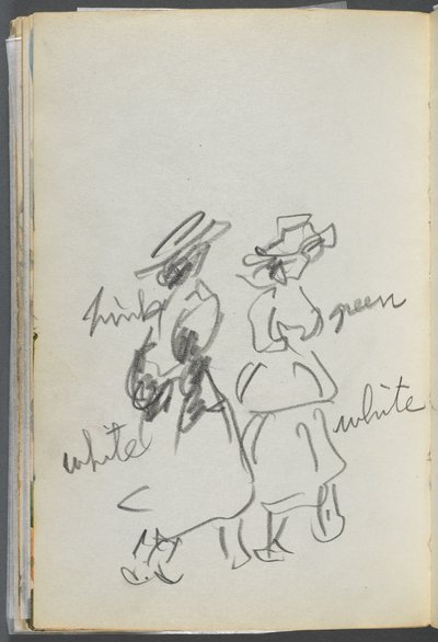 Sketchbook: The Dells, No. 127, Two Figures Walking with Color Notations (page 144) by Maurice Prendergast