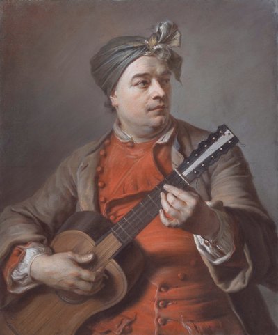 Portrait of Jacques Dumont Le Romain Playing the Guitar by Maurice Quentin de La Tour