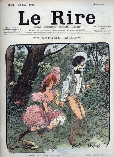 Summer Pleasures - Two Lovers Are Surprised in a Forest by a Passerby - Illustration by Maurice Radiguet for the French Magazine 