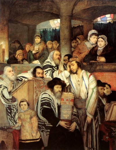 Jews Praying in the Synagogue on Yom Kippur by Maurycy Gottlieb