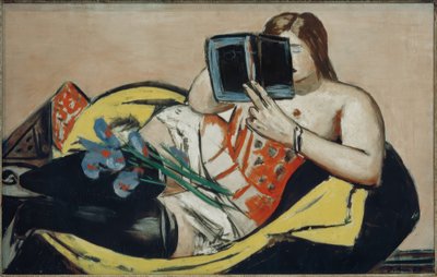 Reclining Woman with Book and Irises by Max Beckmann