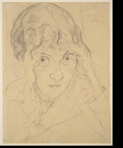 Portrait of Fridel Battenberg, Her Head Resting in Both Hands by Max Beckmann