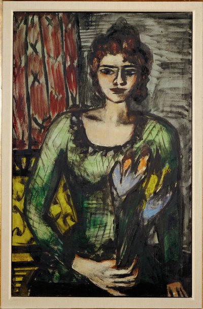 Portrait of Quappi with Green Sweater by Max Beckmann