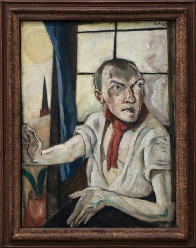 Self Portrait with Red Scarf by Max Beckmann