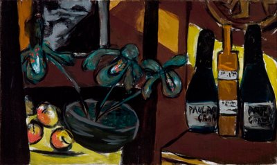 Still Life on Brown and Yellow (Champagne Bottles and Orchids) by Max Beckmann