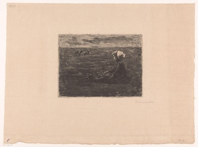 Young Goat Herder Sitting in the Field by Max Liebermann (signed by artist)