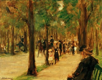 Promenade in the Tiergarten with Walkers and a Horse by Max Liebermann
