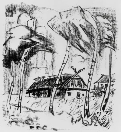 Farmstead behind Birches by Max Pechstein