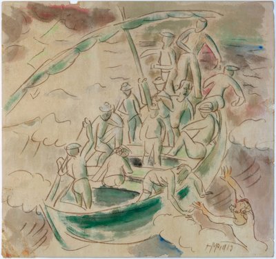 Lifeboat with Shipwrecked by Max Pechstein