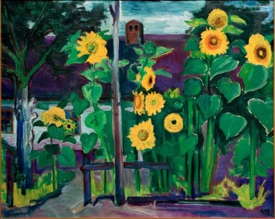 Sunflowers in Front of Apartment by Max Pechstein