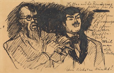 Three Lenbach Caricatures: a) Bust (sketchy); b) Full Figure; c) Together with Stuck by Max Slevogt