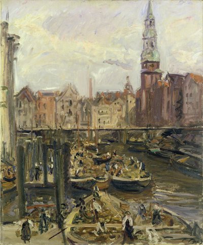 Floating Market on a Canal in Hamburg by Max Slevogt