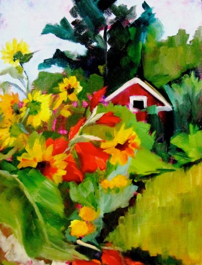 Colorful Barn Garden by Maxine Shore