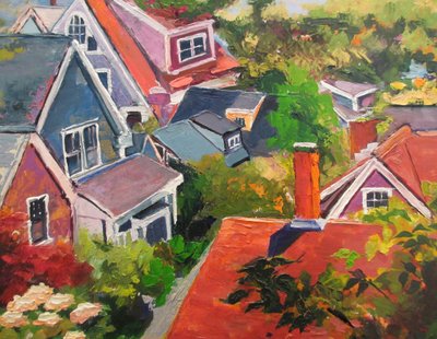 Colorful Village Rooftops by Maxine Shore
