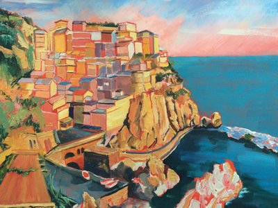 Vibrant Cliffside Village by Maxine Shore