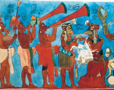 Reproduction of Bonampak Frescos (detail with musicians) by Mayan