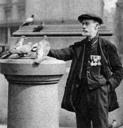 An Old Soldier with Some Pigeons, Trafalgar Square, London by McLeish