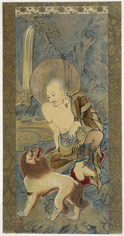 The Man with the Lion. Painting on silk by Meicho (1427-1532) by Meicho