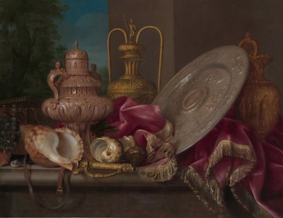 Still Life with Silver and Gold Plate, Shells, and a Sword by Meiffren Conte