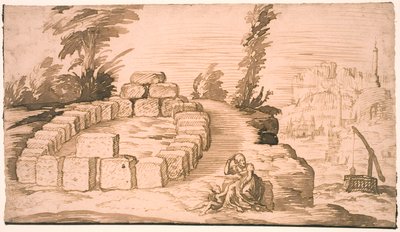 Landscape with a Stone Circle and an Old Woman with a Child by Melchior Lorck