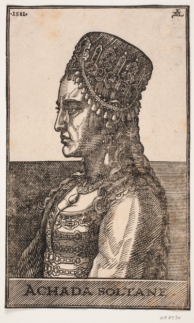 Portrait of a Sultaness, Profile to the Left: ACHADA SOLTANE by Melchior Lorck