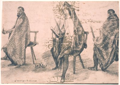Three Seated Men, Each One Holding a Candle in His Hand by Melchior Lorck