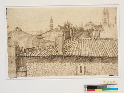 View over Roofs towards the Column of Arcadios in Constantinople by Melchior Lorck