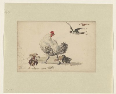 Two Swallows and a Hen with Four Chicks by Melchior d