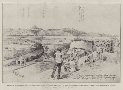 Seaforth Highlanders and the 23rd Royal Welsh Fusiliers watching the Fighting between Bashi-Bazouks and Christians outside Candia by Melton Prior