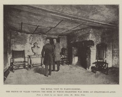The Royal Visit to Warwickshire, the Prince of Wales viewing the Room in which Shakespeare was born, at Stratford-on-Avon by Melton Prior