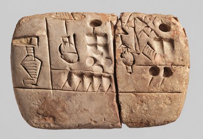 Early Pictographic cuneiform tablet, Mesopotamia, Uruk, c.3100-2900 BC by Mesopotamian Mesopotamian
