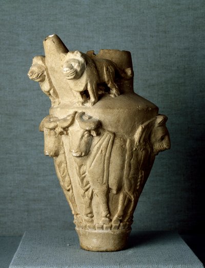 Mesopotamian Art: Ritual Limestone Vase with Bulls and Lions by Mesopotamian Mesopotamian