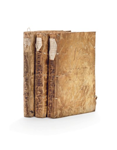 The Codex Chimalpahin and historical works by Fernando de Alva Ixtilxochitl in Spanish and Nahuati, manuscripts on paper in 3 volumes by Mexican School