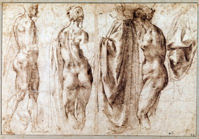 Group of four standing figures and a drape by Michelangelo Buonarroti
