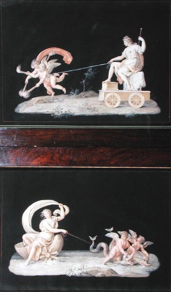 Eternity and Galatea, two of a set of six allegorical scenes by Michelangelo Maestri